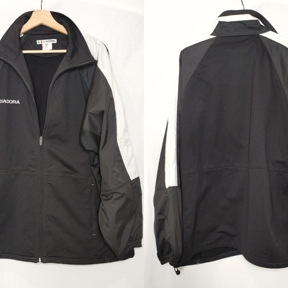 Diadora Jacket Fleece‎ Lined Full Zip Black White Soccer Style XL